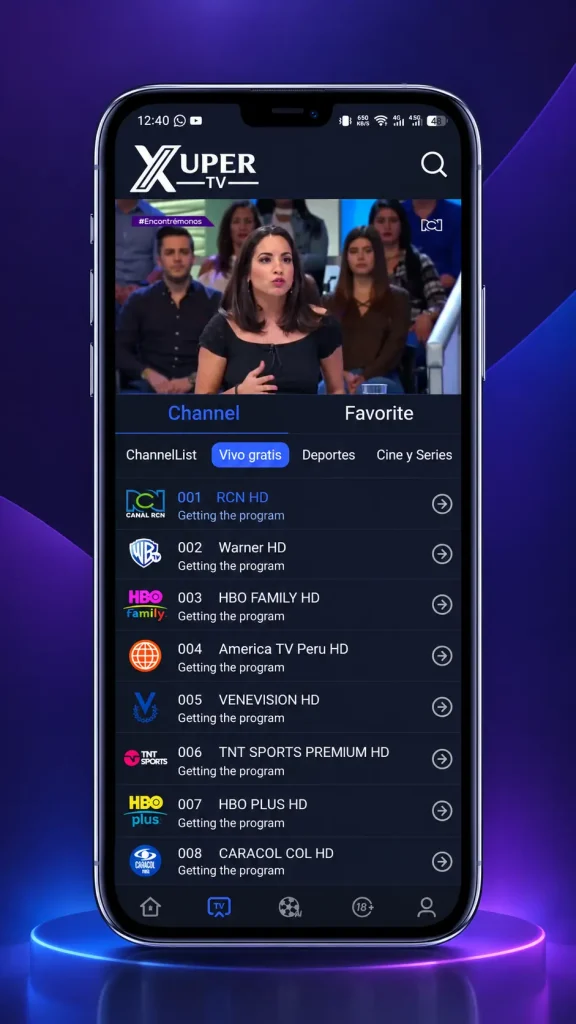 Función de canales de televisión en vivo en Xuper TV